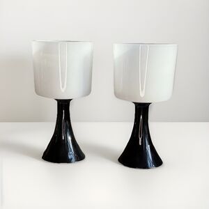 Couture Candle Holder Contrast Black White Glass 8". (Set of 2)
